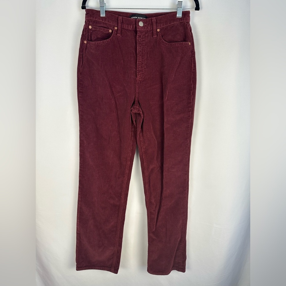 Denim Forum The Joni High Rise Loose Burgundy Red Corduroy Pants 29W x 30L
